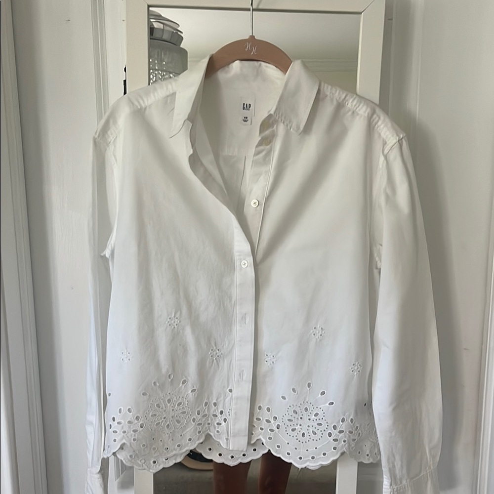 GAP Women's White Button Down Shirt with Eyelet Detail